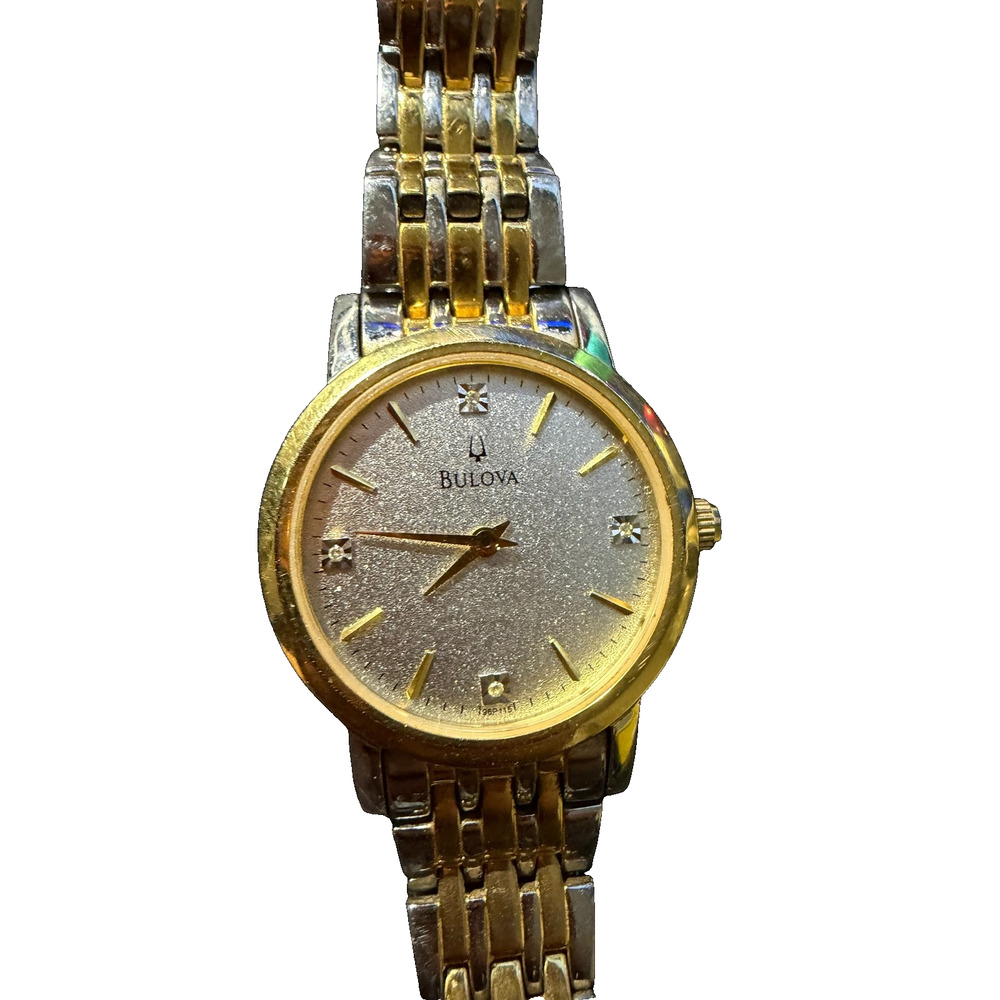 Bulova Two-Tone Gold Silver Women's Wristwatch Diamond Dial Quartz Watch